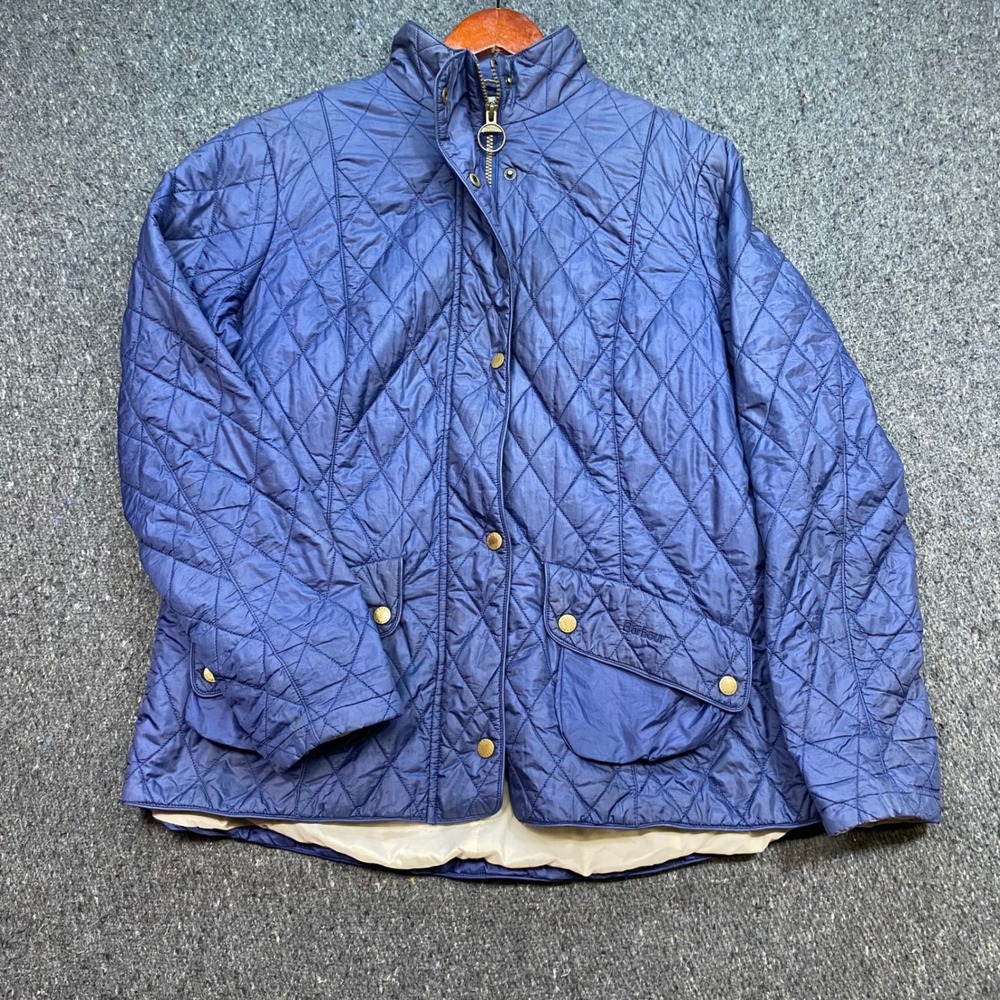 Barbour Quilted Jacket Sz 14 Womens Blue Equestrian Classic Country Outerwear